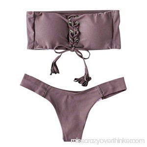 SOLY HUX Women's Padded Two Pieces Lace Up Bandeau Bikini Set Swimwear Purple L B079FPBYRQ
